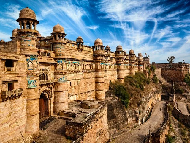 The magnificent exterior of Man Singh Palace at Gwalior Fort
